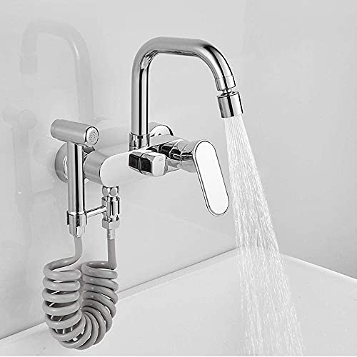 Wandmontierter Kupfer-Wasserhahn mit ausziehbarer Sprühpistole, Messing, schwenkbar, Küchenspüle, drehbarer Badewannenmischer, langlebiger Badezimmermischer, stilvolles und funktionales Design von Generisch