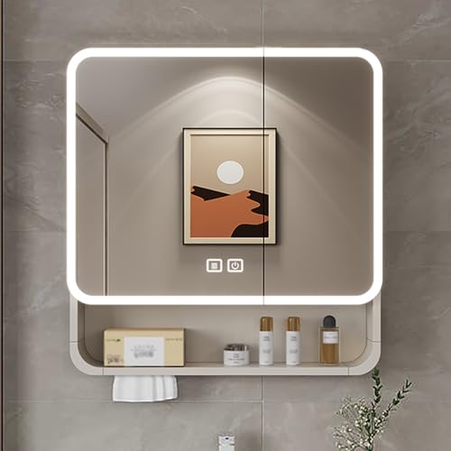 Wandmontierter LED-Spiegelschrank mit Metallrahmen, abgerundetes rechteckiges Design für Badezimmer, Wohnzimmer und Waschküche von Generisch