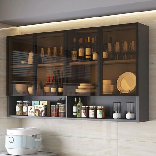 Wandmontierter Massivholzschrank für Badezimmer und Küche, Aufbewahrungsschrank mit Glastür, 140 x 30 x 80 cm, stilvoller Wandschrank für Badezimmer, Küche, Balkon und WC, Nization Wandmontierter Massivholzschrank für Badezimmer und Küche, Aufbewahrungsschrank mit Glastür, 140 x 30 x 80 cm, stilvoller Wandschrank für Badezimmer, Küche, Balkon und WC, Nization von Generisch