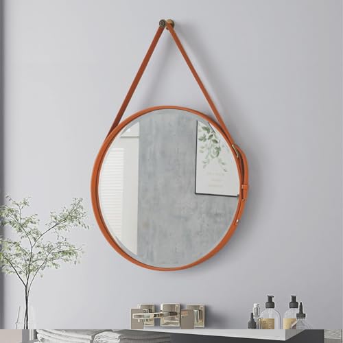 Wandmontierter Spiegel, Akzent-Heimdekoration, Beauty-Schminkspiegel, Metallrahmen, HD-Glas mit verstellbarem Lederband, Wandmontierter Spiegel, Akzent-Heimdekoration, Beauty-Schminkspiegel, Metallrahmen, HD-Glas mit verstellbarem Lederband, von Generisch