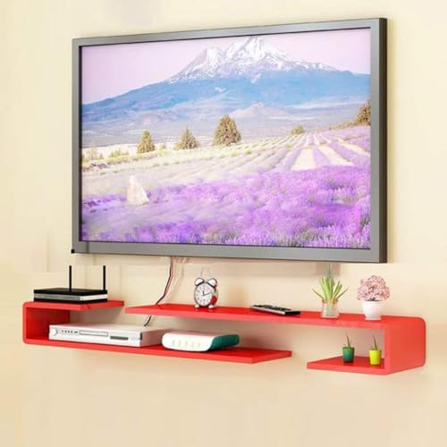 Wandmontierter TV-Schrank, schwebendes Regal, Bücherregal, Wandregal, Schlafzimmer, Wohnzimmer, Set, Oberbox, Router, Lagerregal, Multimedia-Konsole von (Größe: 100–105 cm, Farbe: Rot) von Generisch
