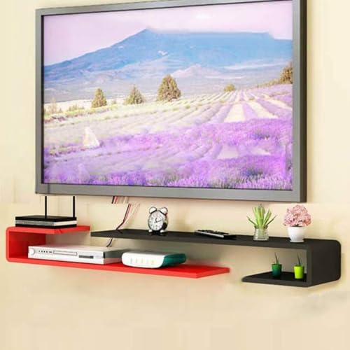 Wandmontierter TV-Schrank, schwebendes Regal, Bücherregal, Wandregal, Schlafzimmer, Wohnzimmer, Set, Oberbox, Router, Lagerregal, Multimedia-Konsole von (Größe: 100–105 cm, Farbe: Schwarz/Rot) von Generisch