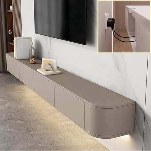 Wandmontierter TV-Schrank, schwimmende Medienkonsole mit großem Stauraum, Schubladen und Router-Halterung, stilvolle Khaki-TV-Bank für Heimunterhaltung (260 x 20 x 24 cm) von Generisch