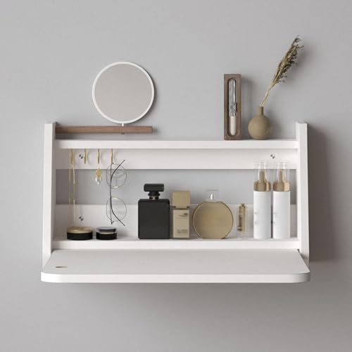 Wandmontierter Waschtisch aus Holz mit Spiegel, platzsparendes und kompaktes Design, ideal für Schlafzimmer und Badezimmer, stilvolles weißes Finish, 60 cm Wandmontierter Waschtisch aus Holz mit Spiegel, platzsparendes und kompaktes Design, ideal für Schlafzimmer und Badezimmer, stilvolles weißes Finish, 60 cm von Generisch