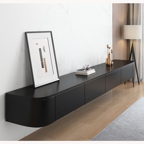Wandmontierter schwebender TV-Schrank, moderne Unterhaltungs-Medienkonsole mit Tür, stilvoller Aufbewahrungsstall unter dem Fernseher, platzsparende Regale (Schwarz, 140 x 20 x 24 cm) von Generisch