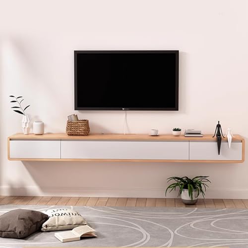 Wandmontierter schwebender TV-Schrank – 200 cm große Medienkonsole aus Holz mit 2 Schubladen für Wohnzimmer – stilvolle hängende TV-Einheit, platzsparende Wandaufbewahrungslösung von Generisch