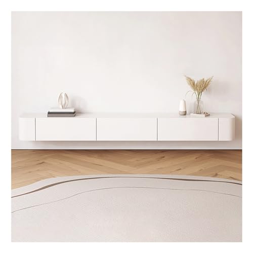 Wandmontierter schwebender TV-Schrank mit Türen, 160 cm Medienkonsole für kleine Wohnungen, stilvolles Unterfernseh-Entertainment-Regal mit Stauraum, modernes weißes Design Wandmontierter schwebender TV-Schrank mit Türen, 160 cm Medienkonsole für kleine Wohnungen, stilvolles Unterfernseh-Entertainment-Regal mit Stauraum, modernes weißes Design von Generisch