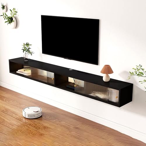 Wandmontierter schwebender TV-Ständer mit Glasablagen, Hängeschrank für Wohnzimmer, Unterhaltungszentrum, Aufbewahrung Wandmontierter schwebender TV-Ständer mit Glasablagen, Hängeschrank für Wohnzimmer, Unterhaltungszentrum, Aufbewahrung von Generisch