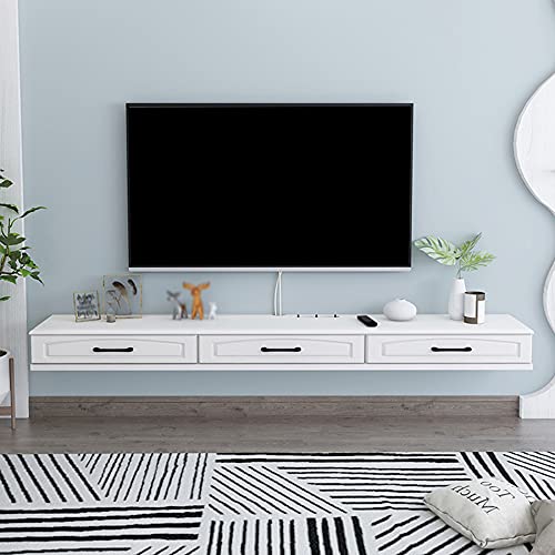 Wandmontierter schwebender TV-Ständer mit Schublade, Drahtloch und Set-Top-Box, Regal, Gelb, 120 cm, ideal für Schlafzimmer, Projektor, Router, modernes platzsparendes Design von Generisch