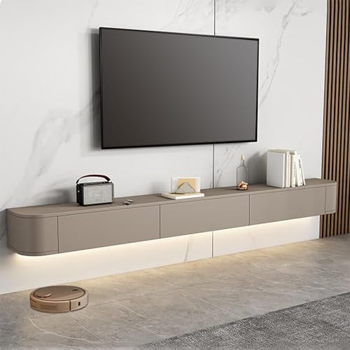 Wandmontierter schwimmender TV-Ständer – große Medienkonsole mit Türen, stilvoller Aufbewahrungsschrank für Wohnzimmer und Schlafzimmer, modernes Bauernhaus-Design (Khaki, 240 cm) von Generisch