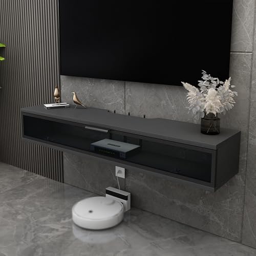 Wandmontierter weißer schwebender TV-Ständer mit Rockboard-Design, stilvolle schmale Konsole für Wohn- und Schlafzimmer-Aufbewahrung (grau, 140 x 23 x 20,4 cm) von Generisch