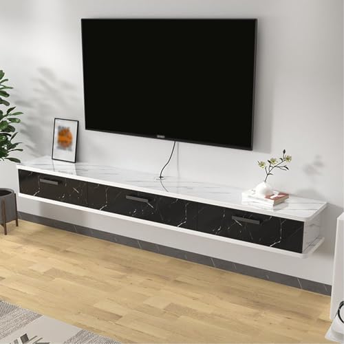 Wandmontiertes, schwimmendes TV-Ständer mit Stauraum, lange TV-Konsole mit Klapptür für Wohnzimmer, moderner Hängeschrank, schwarze Streifen, 200 x 22 x 20 cm Wandmontiertes, schwimmendes TV-Ständer mit Stauraum, lange TV-Konsole mit Klapptür für Wohnzimmer, moderner Hängeschrank, schwarze Streifen, 200 x 22 x 20 cm von Generisch