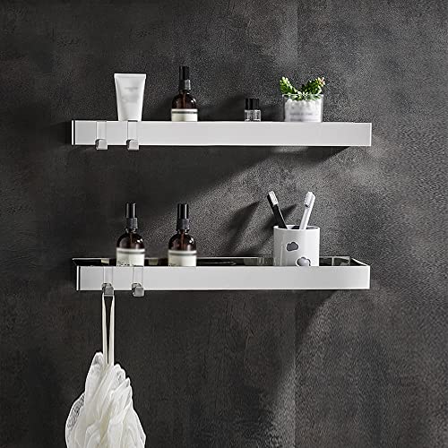 Wandmontiertes Badezimmer-Regal, Dusch-Caddy – stabiles schwarzes schwimmendes Aufbewahrungsregal mit Haken für Kosmetik und Küchengewürze – 40 cm rechteckiges Design Wandmontiertes Badezimmer-Regal, Dusch-Caddy – stabiles schwarzes schwimmendes Aufbewahrungsregal mit Haken für Kosmetik und Küchengewürze – 40 cm rechteckiges Design von Generisch