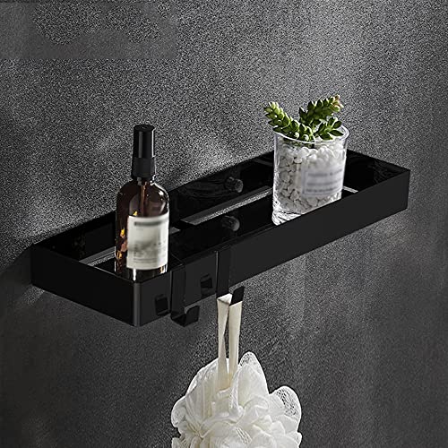 Wandmontiertes Badezimmer-Regal, Dusch-Caddy – stabiles schwarzes schwimmendes Aufbewahrungsregal mit Haken für Kosmetik und Küchengewürze – 40 cm rechteckiges Design Wandmontiertes Badezimmer-Regal, Dusch-Caddy – stabiles schwarzes schwimmendes Aufbewahrungsregal mit Haken für Kosmetik und Küchengewürze – 40 cm rechteckiges Design von Generisch