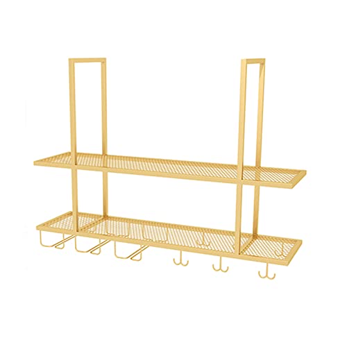 Wandmontiertes Glasregal, 2 Etagen, Metall-Deckenstütze für Flaschen, Pflanzen, Bücher, ideal für Restaurants, Bars, Cafés, Heimdekoration, platzsparende Lösung. von Generisch