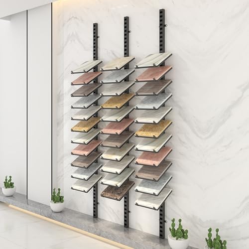 Wandmontiertes Keramikfliesen-Ausstellungsregal, großes Metallregal für stilvolle Bodenfliesen-Organisation und Präsentation Wandmontiertes Keramikfliesen-Ausstellungsregal, großes Metallregal für stilvolle Bodenfliesen-Organisation und Präsentation von Generisch
