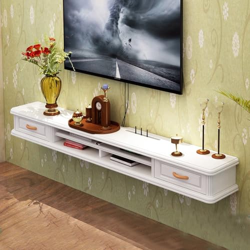 Wandmontiertes TV-Regal aus Holz mit Stauraum, schwebend, TV-Konsole, Entertainment-Center-Möbel, moderner weißer TV-Ständer, 140 cm, verstellbares Design von Generisch
