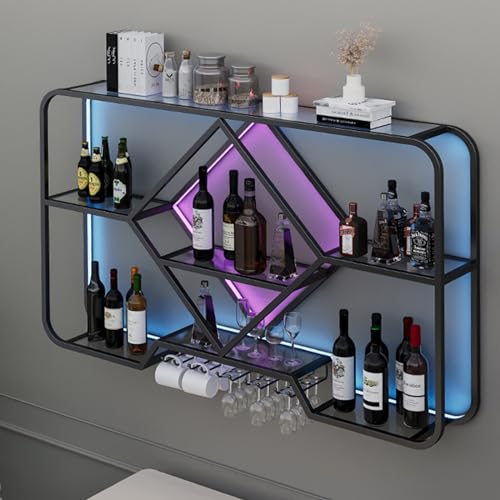 Wandmontiertes Weinflaschenregal mit hängendem Kelchregal, stilvolle Aufbewahrungslösung für Zuhause, Bar, schwarz, schlichtes Design Wandmontiertes Weinflaschenregal mit hängendem Kelchregal, stilvolle Aufbewahrungslösung für Zuhause, Bar, schwarz, schlichtes Design von Generisch