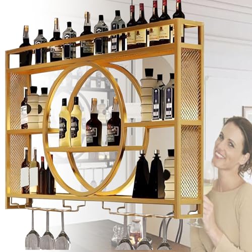 Wandmontiertes Weinregal, Metallbar, schwebende Regale für stilvolle Likörflaschen-Display, platzsparende Bar-Einheit Wandmontiertes Weinregal, Metallbar, schwebende Regale für stilvolle Likörflaschen-Display, platzsparende Bar-Einheit von Generisch