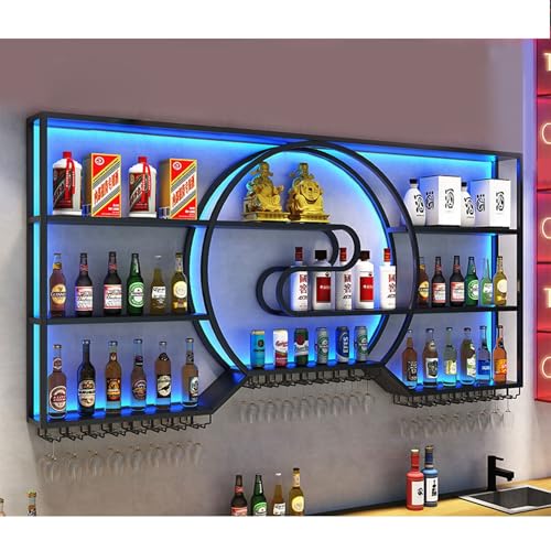 Wandmontiertes Weinregal aus Metall mit Glashalter und LED-Beleuchtung, modernes Hängeregal für Weinflaschen und Gläser Wandmontiertes Weinregal aus Metall mit Glashalter und LED-Beleuchtung, modernes Hängeregal für Weinflaschen und Gläser von Generisch