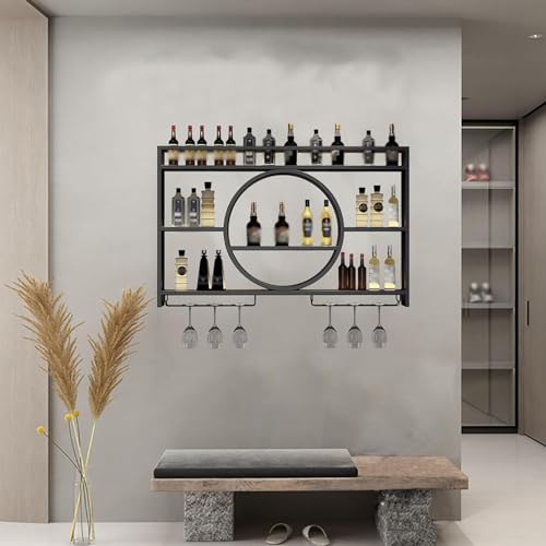 Wandmontiertes Weinregal mit Glashalter, modernes Weindisplay aus Metall für Bars und Zuhause, industrielles Design, Lagerregal für Flaschen und Gläser Wandmontiertes Weinregal mit Glashalter, modernes Weindisplay aus Metall für Bars und Zuhause, industrielles Design, Lagerregal für Flaschen und Gläser von Generisch