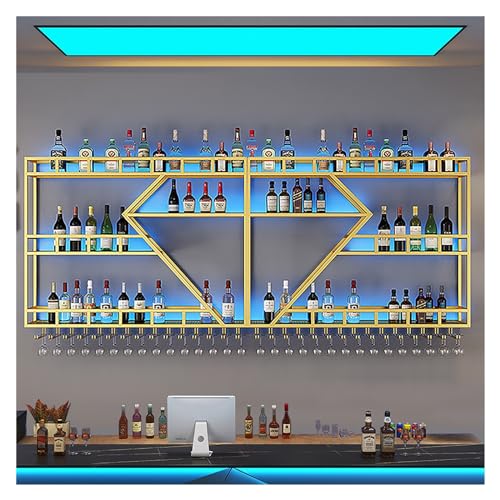 Wandmontiertes Weinregal mit Glashalter und LED-Licht, industrielles schwimmendes Likörflaschen-Display, Regal, Metall, Weinaufbewahrung für Zuhause, Küche, Schwarz/Gold-Finish Wandmontiertes Weinregal mit Glashalter und LED-Licht, industrielles schwimmendes Likörflaschen-Display, Regal, Metall, Weinaufbewahrung für Zuhause, Küche, Schwarz/Gold-Finish von Generisch