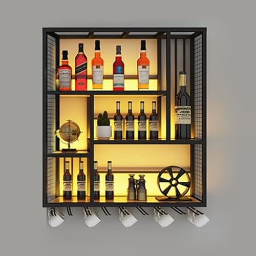 Wandmontiertes Weinregal mit Glashalter und LED-Licht-Metallregal für Bar oder Küche, schwimmender Weinständer Wandmontiertes Weinregal mit Glashalter und LED-Licht-Metallregal für Bar oder Küche, schwimmender Weinständer von Generisch