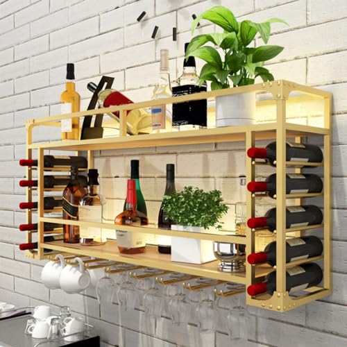 Wandmontiertes Weinregal mit LED-Beleuchtung, modernes Metall-Industrie-Design für Hausbar, Küche, Esszimmer und Weinkeller-Aufbewahrung Wandmontiertes Weinregal mit LED-Beleuchtung, modernes Metall-Industrie-Design für Hausbar, Küche, Esszimmer und Weinkeller-Aufbewahrung von Generisch