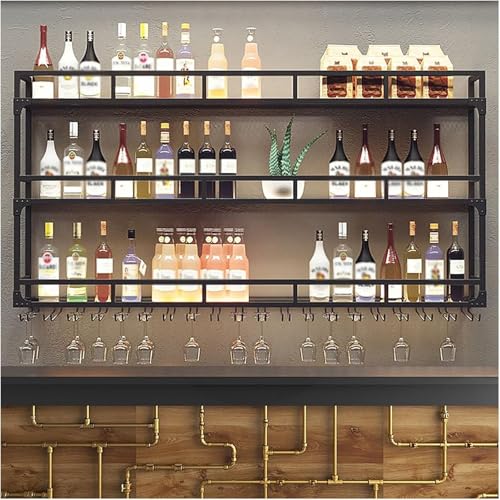 Wandmontiertes Weinregal mit LED-Licht, 3-stöckiges Schweberegal für Weinflaschen-Display in Hausbar oder Küche Wandmontiertes Weinregal mit LED-Licht, 3-stöckiges Schweberegal für Weinflaschen-Display in Hausbar oder Küche von Generisch