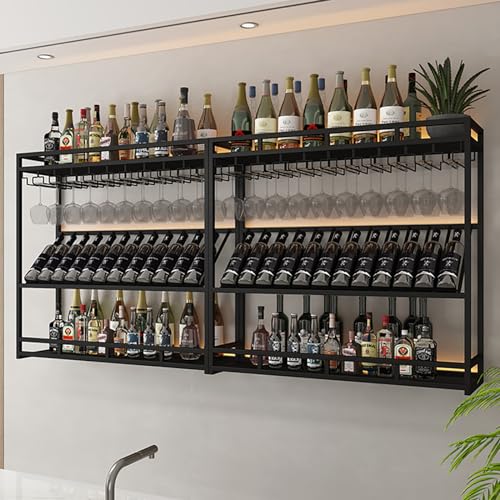 Wandmontiertes Weinregal mit LED-Licht, Weinregal mit Weinglashalter, hängende schwebende Wandregale, Likörflaschen-Ausstellungsregal, Weinaufbewahrungsregale für Wohnzimmer, Küche, Weinzelle Wandmontiertes Weinregal mit LED-Licht, Weinregal mit Weinglashalter, hängende schwebende Wandregale, Likörflaschen-Ausstellungsregal, Weinaufbewahrungsregale für Wohnzimmer, Küche, Weinzelle von Generisch