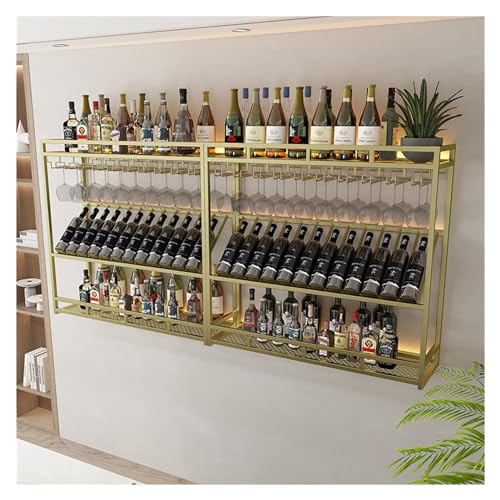 Wandmontiertes Weinregal mit LED-Licht, Weinregal mit Weinglashalter, hängende schwebende Wandregale, Likörflaschen-Ausstellungsregal, Weinaufbewahrungsregale für Wohnzimmer, Küche, Weinzelle von Generisch