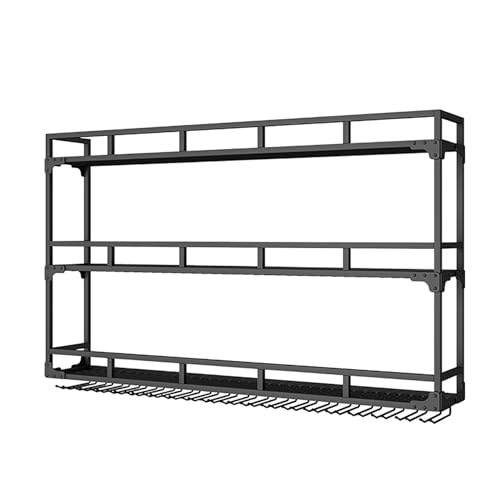 Wandmontiertes Weinregal mit LED-Licht, schwimmende Bar-Einheit, multifunktionales Likör-Display, Weinglashalter für Zuhause, Bar, Esszimmer und Küche (schwarz, 120 x 25 x 70 cm) von Generisch