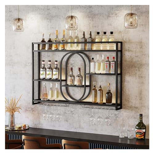 Wandmontiertes Weinregal mit LED-Licht – schwebende Metallregale mit Weinglashalter und Likörflaschen-Display – große Kapazität für Bar, Weinkeller, Küchendekoration – Schwarz/Gold-Finish Wandmontiertes Weinregal mit LED-Licht – schwebende Metallregale mit Weinglashalter und Likörflaschen-Display – große Kapazität für Bar, Weinkeller, Küchendekoration – Schwarz/Gold-Finish von Generisch