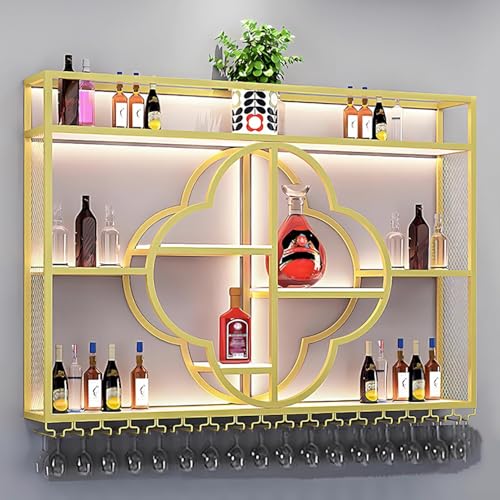 Wandmontiertes Weinregal mit LED-Lichtern, schwebendem Likörflaschen-Display und Weinglashalter, Industrie-Stil für platzsparende Aufbewahrung Wandmontiertes Weinregal mit LED-Lichtern, schwebendem Likörflaschen-Display und Weinglashalter, Industrie-Stil für platzsparende Aufbewahrung von Generisch