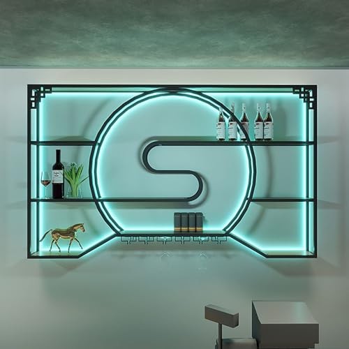 Wandmontiertes Weinregal mit LED-Lichtleiste, großes Fassungsvermögen, Likörflaschen-Display und Stielglas-Aufhänger für Küche, Esszimmer, Hausbars und Wohnzimmer Wandmontiertes Weinregal mit LED-Lichtleiste, großes Fassungsvermögen, Likörflaschen-Display und Stielglas-Aufhänger für Küche, Esszimmer, Hausbars und Wohnzimmer von Generisch