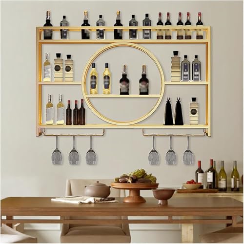 Wandmontiertes Weinregal und Glashalter, platzsparendes Barregal für Likörflaschen und Pint-Gläser, ideal für Wohnzimmer und Hausbar von Generisch