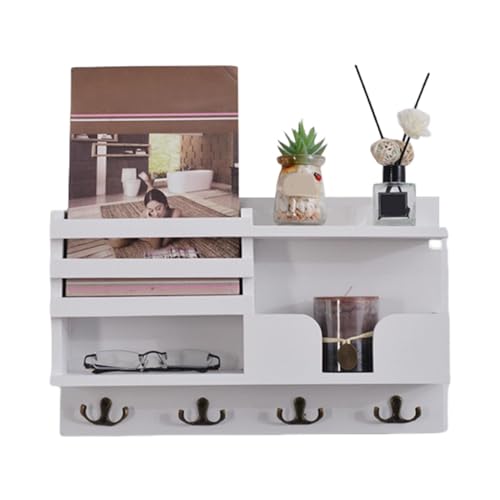 Wandregal – Eingangshaken, Holz-Wandhakenregal | Wand-Organizer mit und Haken, Eingangsregal, Schlüsselhalter, , Dekoration, für Zuhause, Geschäft, Hotel (weiß, schwarz) von Generisch