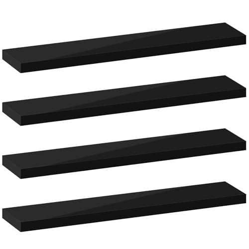Wandregal-Set mit 4 glänzenden schwarzen schwebenden Regalen, Hängeaufbewahrung für Wohnzimmer, Küche, Badezimmer, Arbeitszimmer, stilvoll, 90 x 22,9 x 3,8 cm, Wandmontage Wandregal-Set mit 4 glänzenden schwarzen schwebenden Regalen, Hängeaufbewahrung für Wohnzimmer, Küche, Badezimmer, Arbeitszimmer, stilvoll, 90 x 22,9 x 3,8 cm, Wandmontage von Generisch
