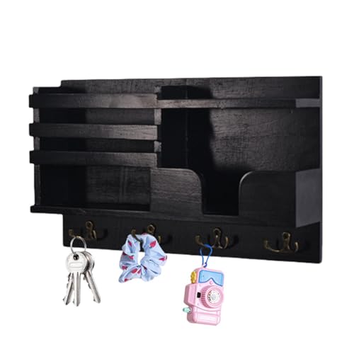 Wandregal mit Haken – Hängeregal aus Holz mit Haken, rustikale Heimdekoration, Wand-Organizer mit Schlüsselhalter für Eingangsbereich, Arbeitszimmer, Wohnzimmer, Schlafzimmer Wandregal mit Haken – Hängeregal aus Holz mit Haken, rustikale Heimdekoration, Wand-Organizer mit Schlüsselhalter für Eingangsbereich, Arbeitszimmer, Wohnzimmer, Schlafzimmer von Generisch