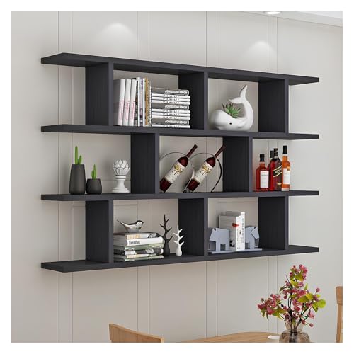 Wandregale, schwarz, schwebend, stilvolles hängendes Bücherregal zur Aufbewahrung und Dekoration, perfekt für Zuhause oder Büro, 100 x 96,4 x 15 cm, modernes Design, einfache Installation Wandregale, schwarz, schwebend, stilvolles hängendes Bücherregal zur Aufbewahrung und Dekoration, perfekt für Zuhause oder Büro, 100 x 96,4 x 15 cm, modernes Design, einfache Installation von Generisch
