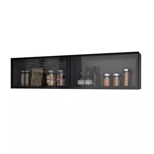 Wandschrank aus Metall mit aufklappbarer Tür, Wandschrank für Garage, Werkstatt, Küche, schwebender Vitrine mit LED-Licht, beleuchteter Aufbewahrungsschrank von Generisch