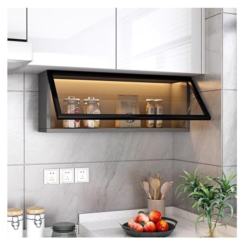 Wandschrank aus Metall mit aufklappbarer Tür, Wandschrank für Garage, Werkstatt, Küche, schwebender Vitrine mit LED-Licht, beleuchteter Aufbewahrungsschrank von Generisch