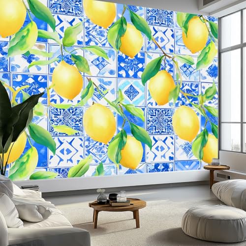 Wandtapete Fototapete Elegant Frucht Zitrone, Dekoratives Wandbild aus Vliestapete 350 x 256 cm (B x H) - Blau Panorama-Poster Wandbild Tapete von Generisch