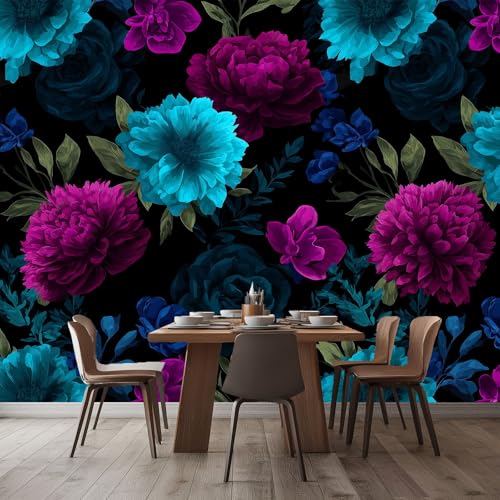 Wandtapete Fototapete Exquisit Glamourös Blumen, Dekoratives Wandbild aus Vliestapete 200 x 140 cm (B x H) - Türkis Panorama-Poster Wandbild Tapete von Generisch