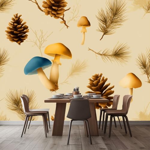 Wandtapete Fototapete Minimalismus Botanik Pilz, Dekoratives Wandbild aus Vliestapete 350 x 256 cm (B x H) - Hellgelb Panorama-Poster Wandbild Tapete von Generisch