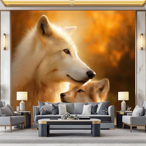 Wandtapete Fototapete Natur Tier Weißer Wolf, Dekoratives Wandbild aus Vliestapete 200 x 140 cm (B x H) - Hellbraun Panorama-Poster Wandbild Tapete von Generisch
