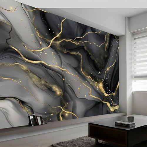 Wandtapete Marmor-Goldstreifen Fototapete, Grau Gold Vliestapete Bild Dekoration Wand-Dekor, 350 x 256 cm (W x H) Tapete Panorama Poster Für Mädchen, Jungs Schlafzimmer Wohnzimmer von Generisch
