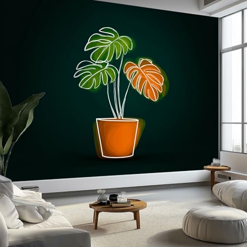 Wandtapete Neon Blumentopf Fototapete, Streifenkunst Vliestapete Bild Dekoration Wand-Dekor, 250 x 175 cm (B x H) Tapete Panorama Poster für Mädchen, Jungs Schlafzimmer Wohnzimmer von Generisch