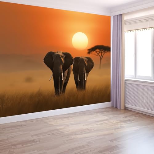 Wandtapete Sonnenuntergang Steppe Tier Elefant Fototapete Gelb Vliestapete Bild Dekoration Wand-Dekor, 350 x 256 cm 3D Effekt Tapete Panorama Poster Für Schlafzimmer Wohnzimmer Kinderzimmer Wandtapete Sonnenuntergang Steppe Tier Elefant Fototapete Gelb Vliestapete Bild Dekoration Wand-Dekor, 350 x 256 cm 3D Effekt Tapete Panorama Poster Für Schlafzimmer Wohnzimmer Kinderzimmer von Generisch