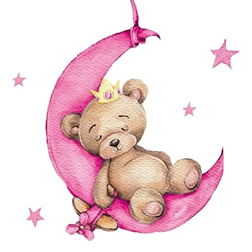 Wandtattoo Schlafender Bär Auf Mond - Waldtiere Bären Teddybären Sterne Tiere - Wandsticker Wandbild Wanddeko für Kinderzimmer Babyzimmer von Generisch